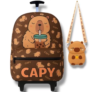 Mochila Escolar Rodinhas Capivara Com Bolsinha bag