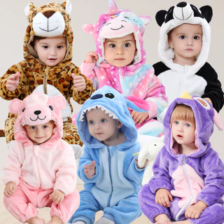 Macacão Infantil de Bichinhos Kigurumi Feminino Masculino Com Zíper Fofo Bebê Quentinho Plush