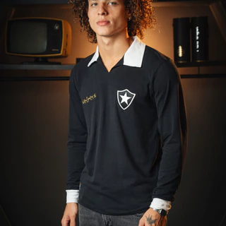 Camisa Botafogo Retrô Nilton Santos 1962 Preta Manga Longa Masculina