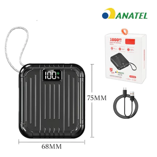 Banco de energia portátil de 10000 mAh com cabo tipo C, carregamento rápido, display LED Marisa em Oferta na Shopee