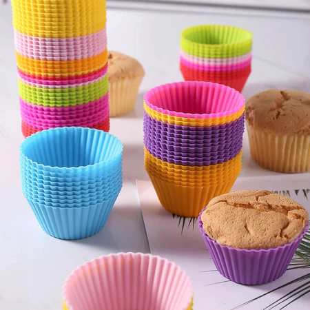 Conjunto 12 24 36 Peças Forma de Silicone Redonda para Cupcake de 7 cm para Assar Bolos