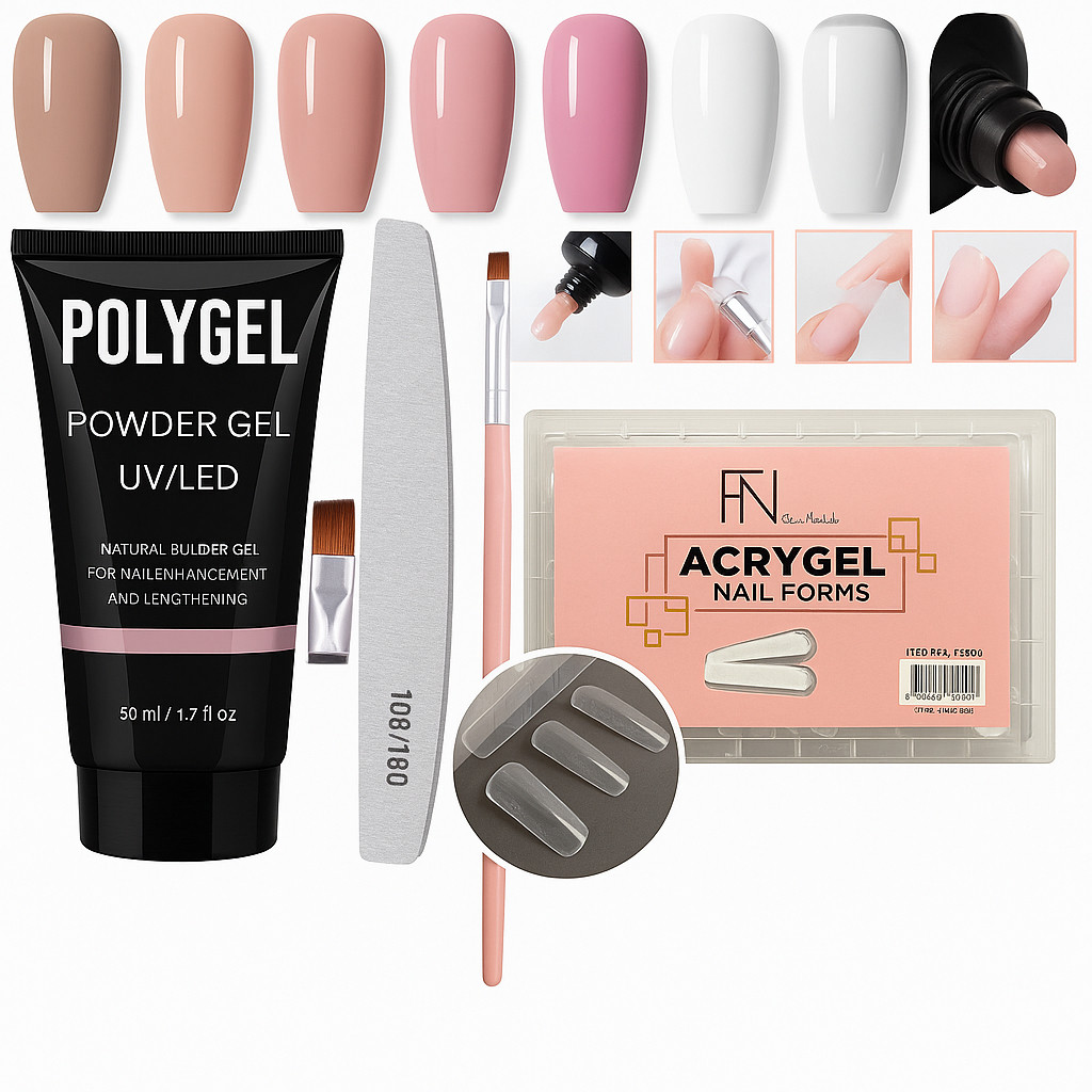 Kit poligel Unhas Polygel Alongamento Poligel + Molde F1 + Lixa de Unha ...