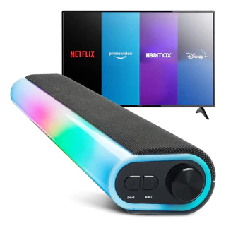 Caixa De Som Bluetooth Soundbar Sem Fio RBG Suporte De Parede P2 Rádio FM Tv Smart Pc Notebook Sd Usb