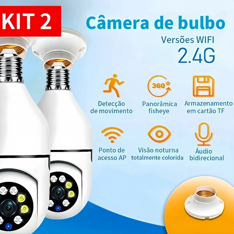 Kit 2 Camera wifi ip yoosee lampada com câmera  360 segurança externa visao noturno