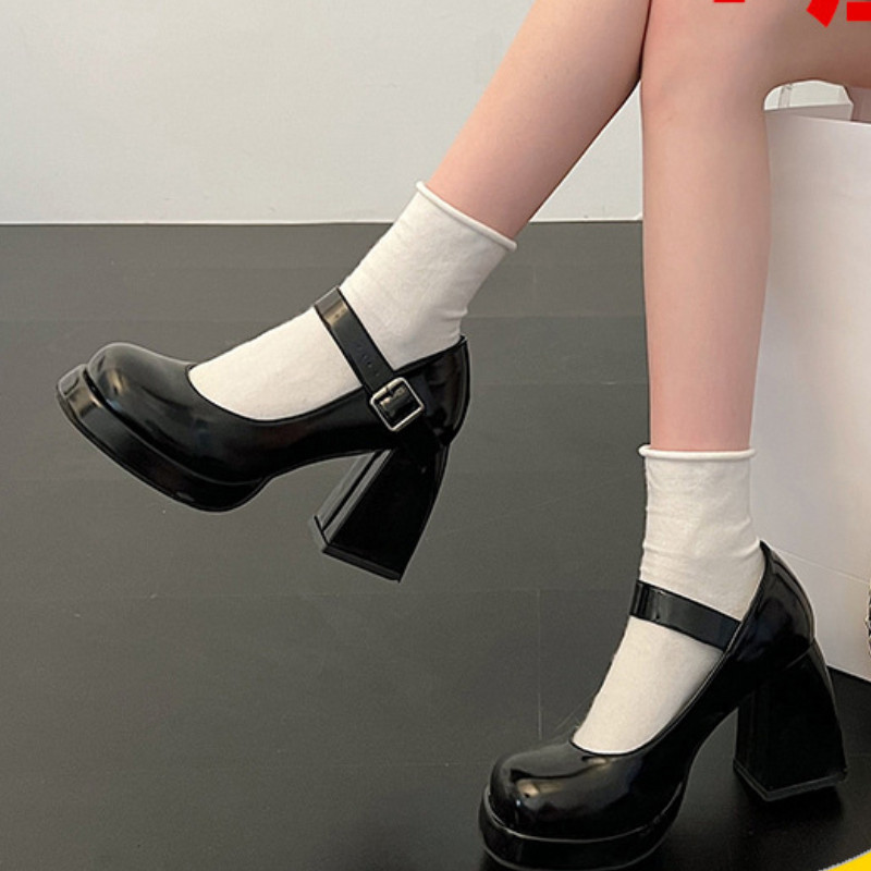 IELGY Mary Jane Sapatos Femininos De Salto Bloco Com Sola Grossa