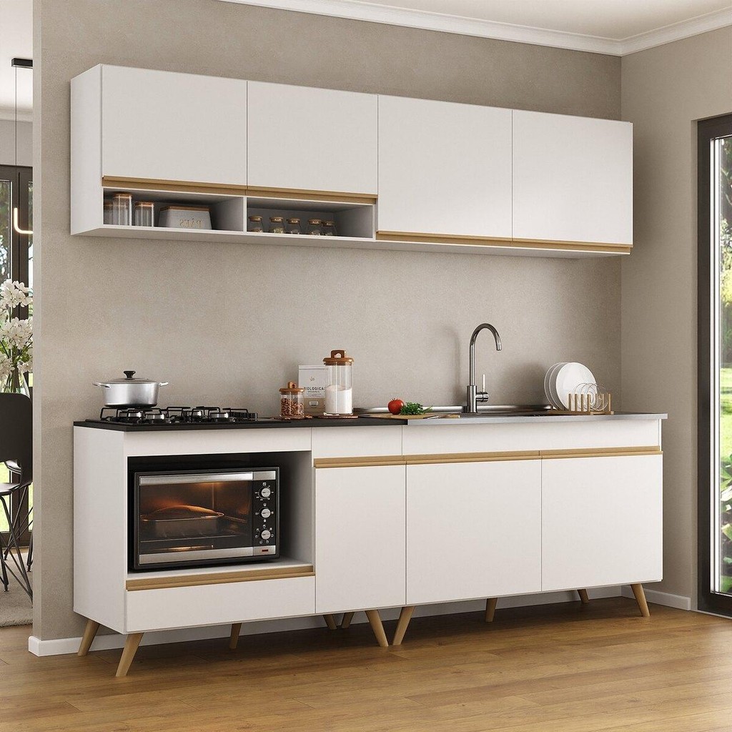 Armário de Cozinha Modulada Compacta 4 Pçs com Balcão para Cooktop