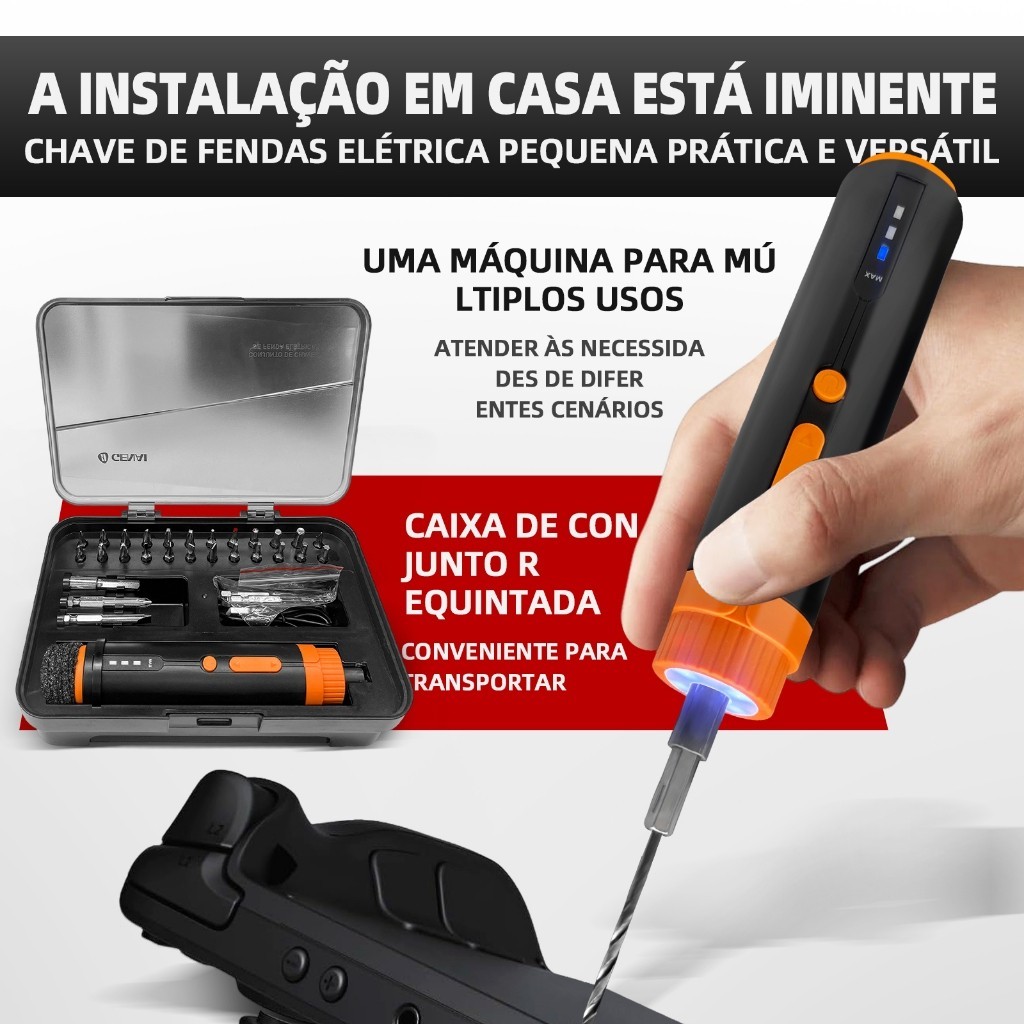 29 Pcs Furadeira Parafusadeira 3.6V com Controle de Torque - Chave