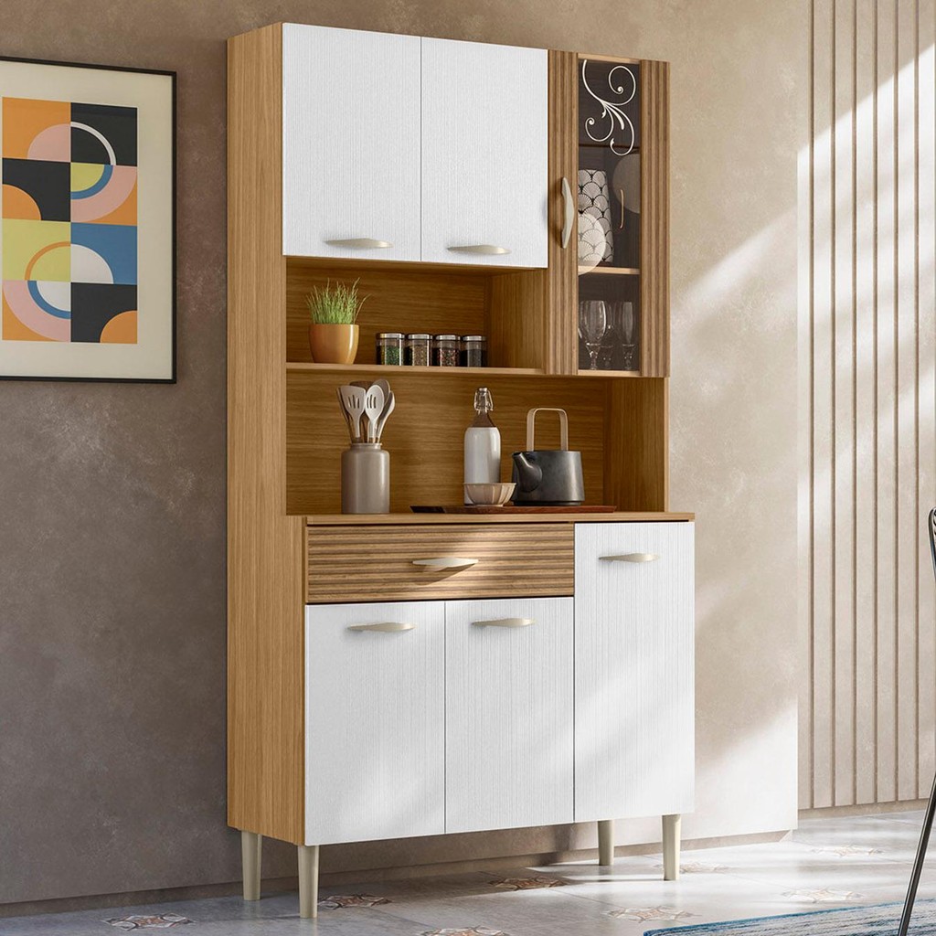 Armário de Cozinha Compacta 90cm Bruna Plus Freijó/Supremo Z06