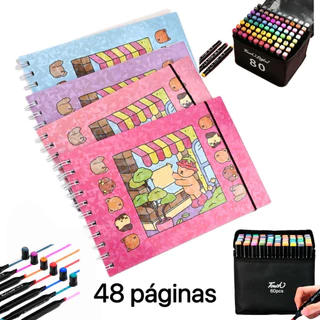 Conjunto de livro de colorir e marcador de ponta dupla Capa dura 48 ​​páginas 218 g/m² Páginas A5 em Oferta na Shopee