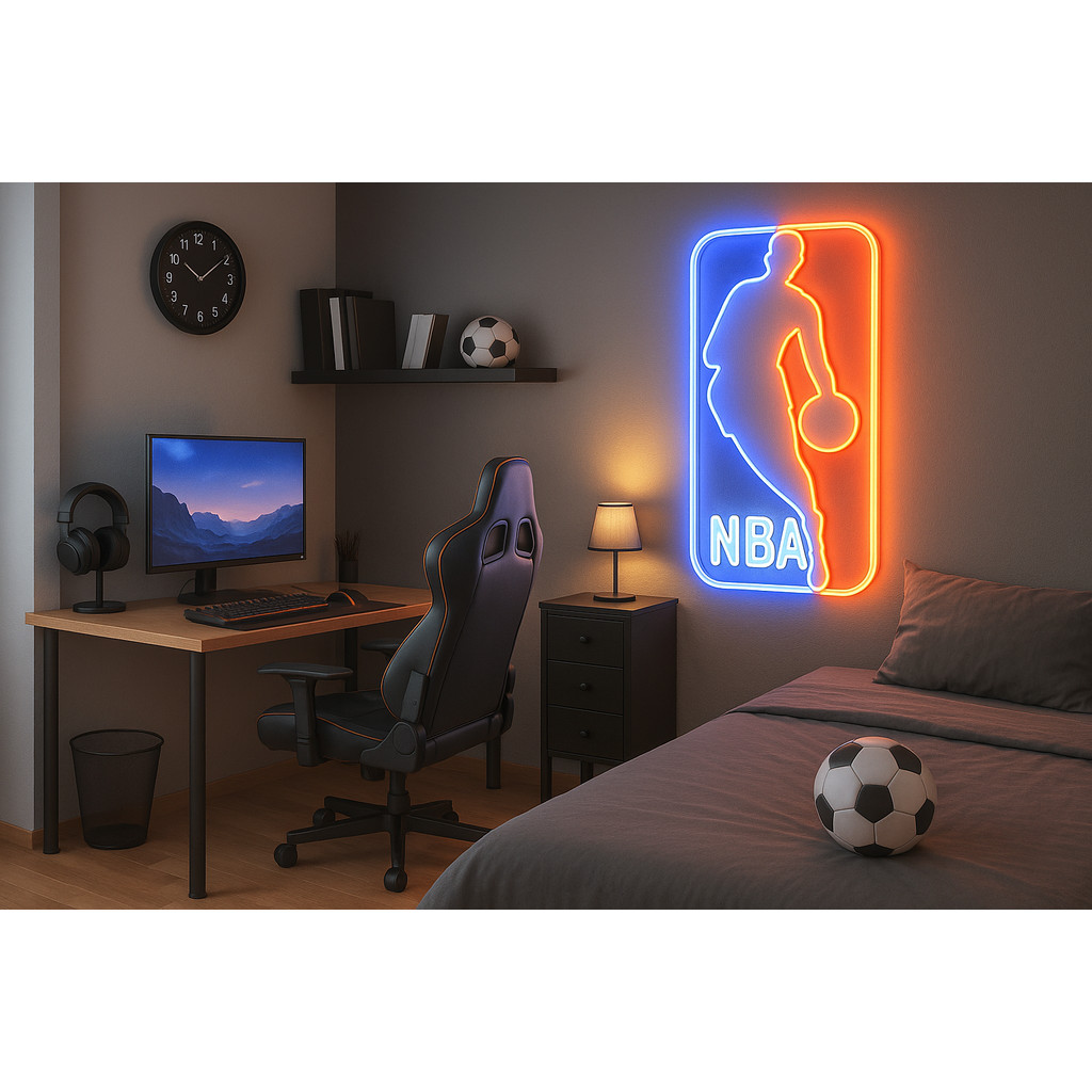 Luminária Quadro Decorativo Neon LED NBA Presente Esporte quarto sala ...