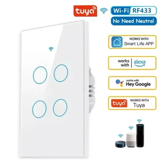 Tuya WiFi Interruptor De Luz Inteligente 4 gang Wall Touch Switch Trabalho Com Alexa Google Home em Oferta na Shopee