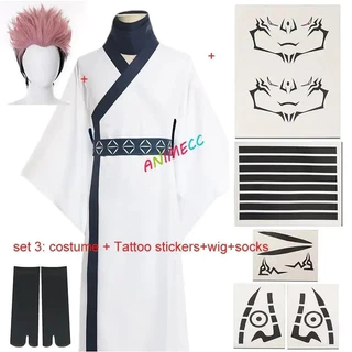 Jujutsu Kaisen Ryomen Sukuna Cosplay Costume Wig Tattoo Fato De Fantasia De Kimono Japonês Halloween Homens Uniformes CD