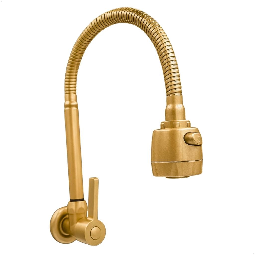 Torneira de Cozinha Dourada Gourmet Flexível Parede Metal | Shopee Brasil