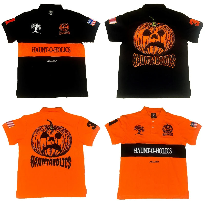 Y2K Camisas Polo Assombradas Halloween Diabo Abóbora Padrão
