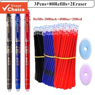Conjunto De Canetas De Gel 85 Unidades-3 + 80 Recargas + 2 Borrachas (0.38 Mm) Para Escrita Escolar E De Escritório (Azu