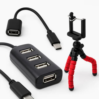 Kit Hub Usb 4 Portas + Cabo OTG Tipo C Para Usb + Tripé Flexível Suporte Celular Kit Mobilador em Oferta na Shopee