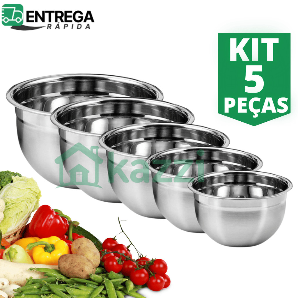 Kit 5 Peças Tigelas Inox Bowl Empilhável 14cm 16cm 20cm 22cm