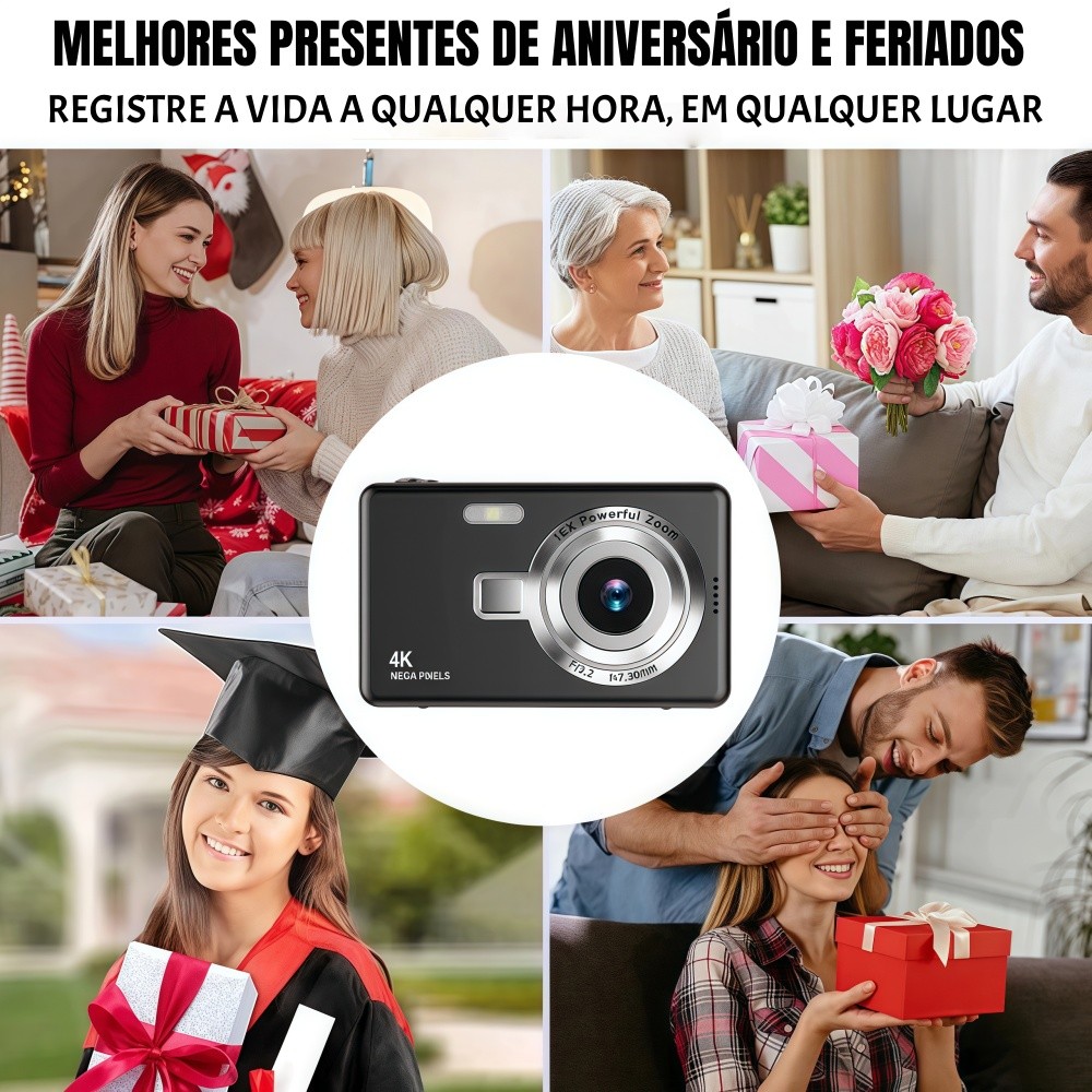 4K CCD Câmera Digital Mini Retro Viagem Selfie De 44MP HD 1080p