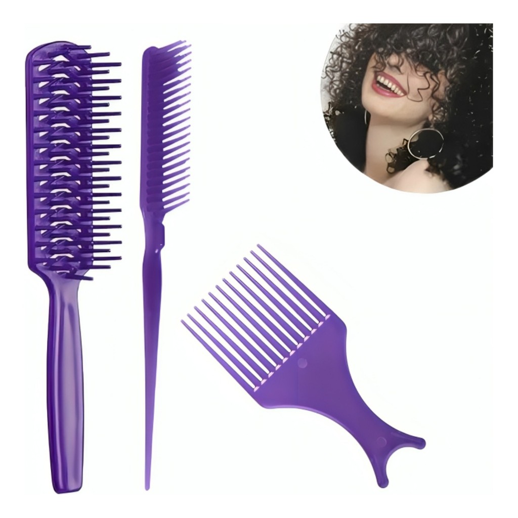 Kit 3 Pente Para Fitagem Cabelo Ondulado Cacheado E Crespo,Escova ...