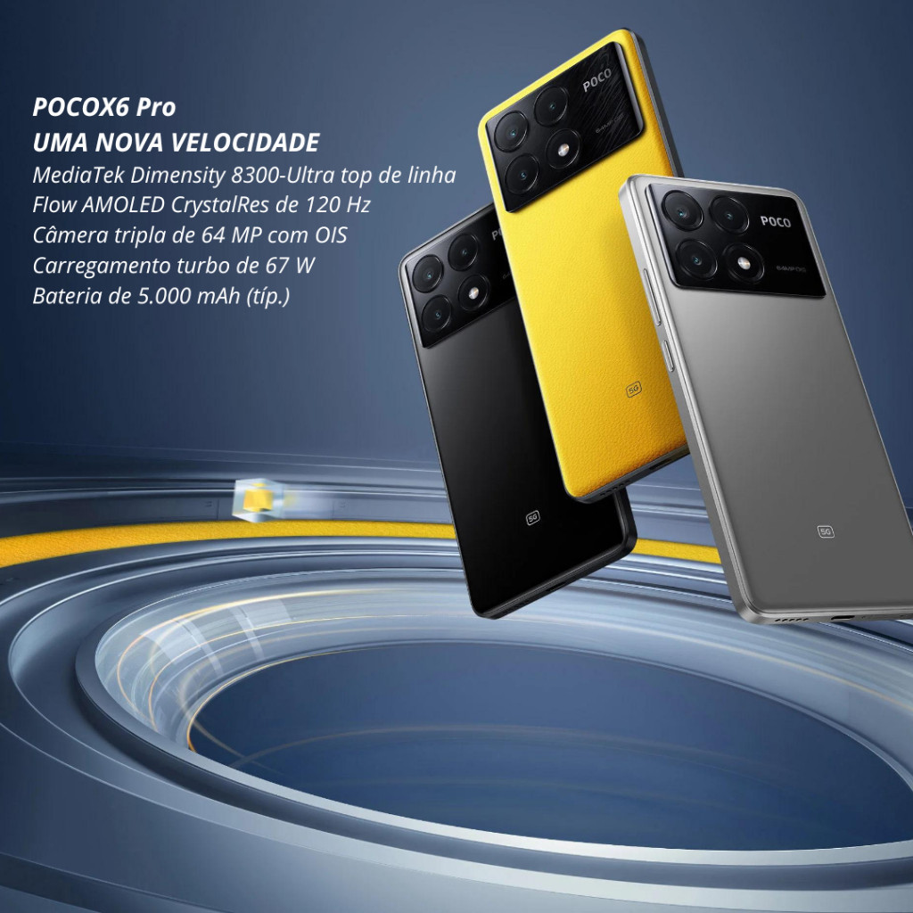 Celular Xiaomi Poco X6 Pro 5G Câmera tripla de 64 MP com OIS