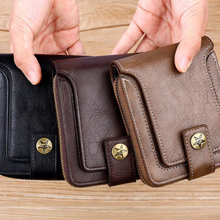 Novo Ccarteira De Couro Multifuncional Masculina Porta-Cartões Com Fecho De Ziper