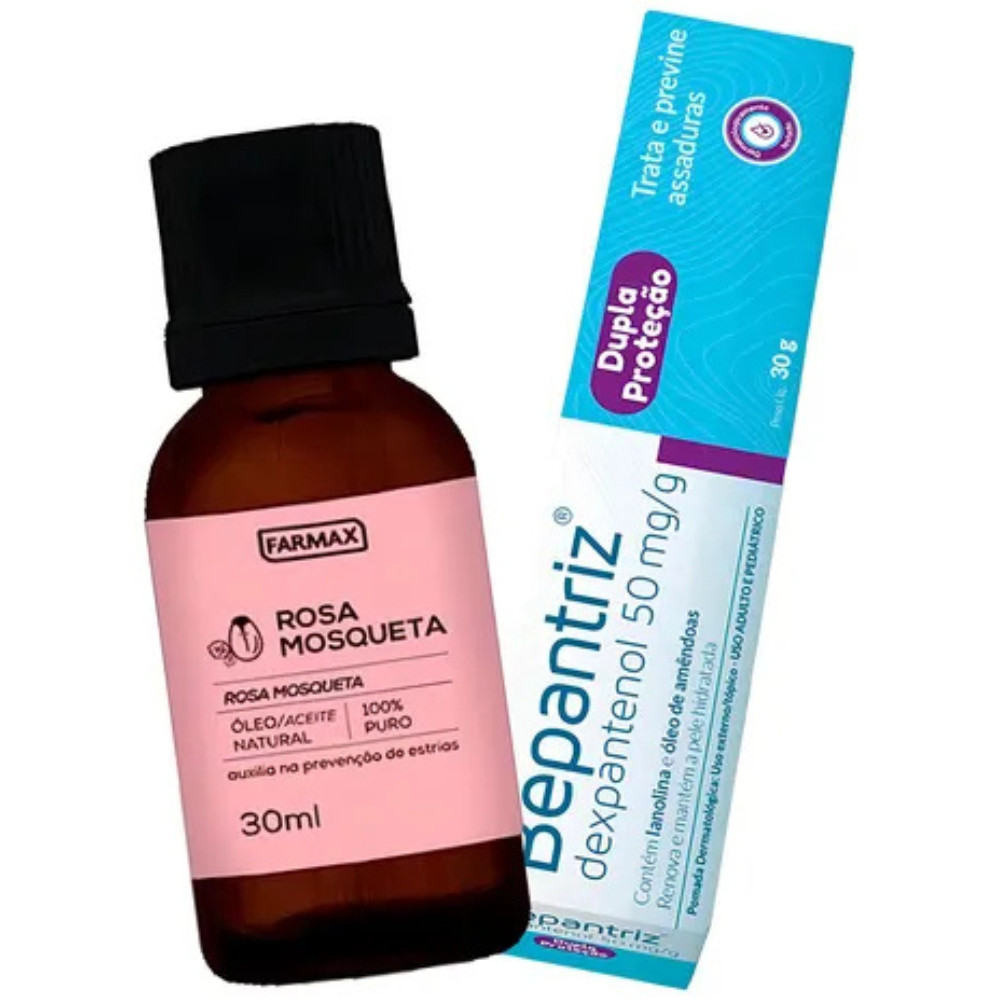 Óleo de rosa mosqueta 30ml clareia pele + Bepantriz Dexpantenol 30g ...