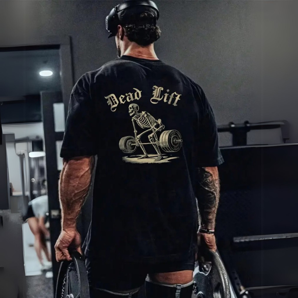 Camiseta Oversized Academia Powerlifting Deadlift Caveira Treino Fitness
