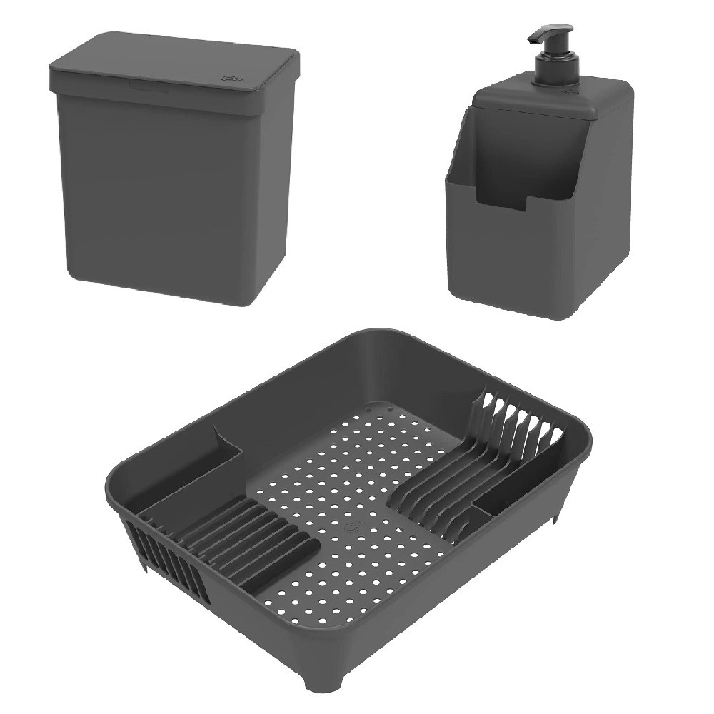 Kit Coza Escorredor de Louças 45x35x11cm 14 Pratos + Lixeira 2,5L ...