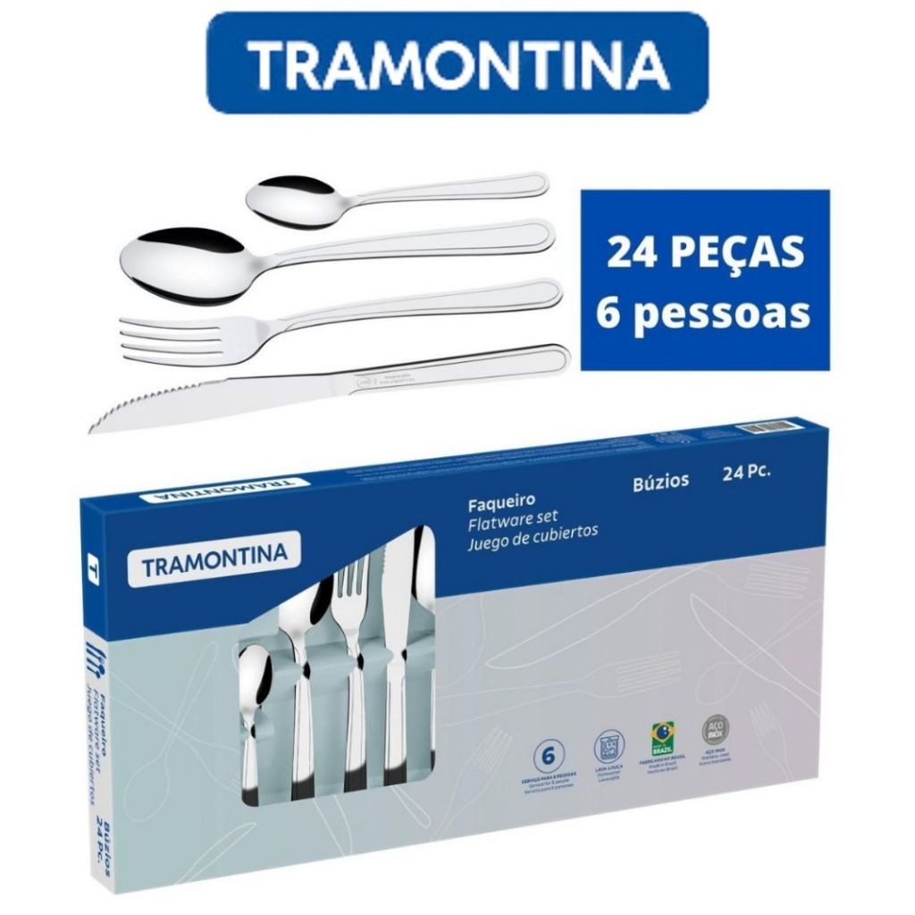 JOGO DE TALHERES FAQUEIRO TRAMONTINA AÇO INOX 24 PEÇAS BÚZIOS