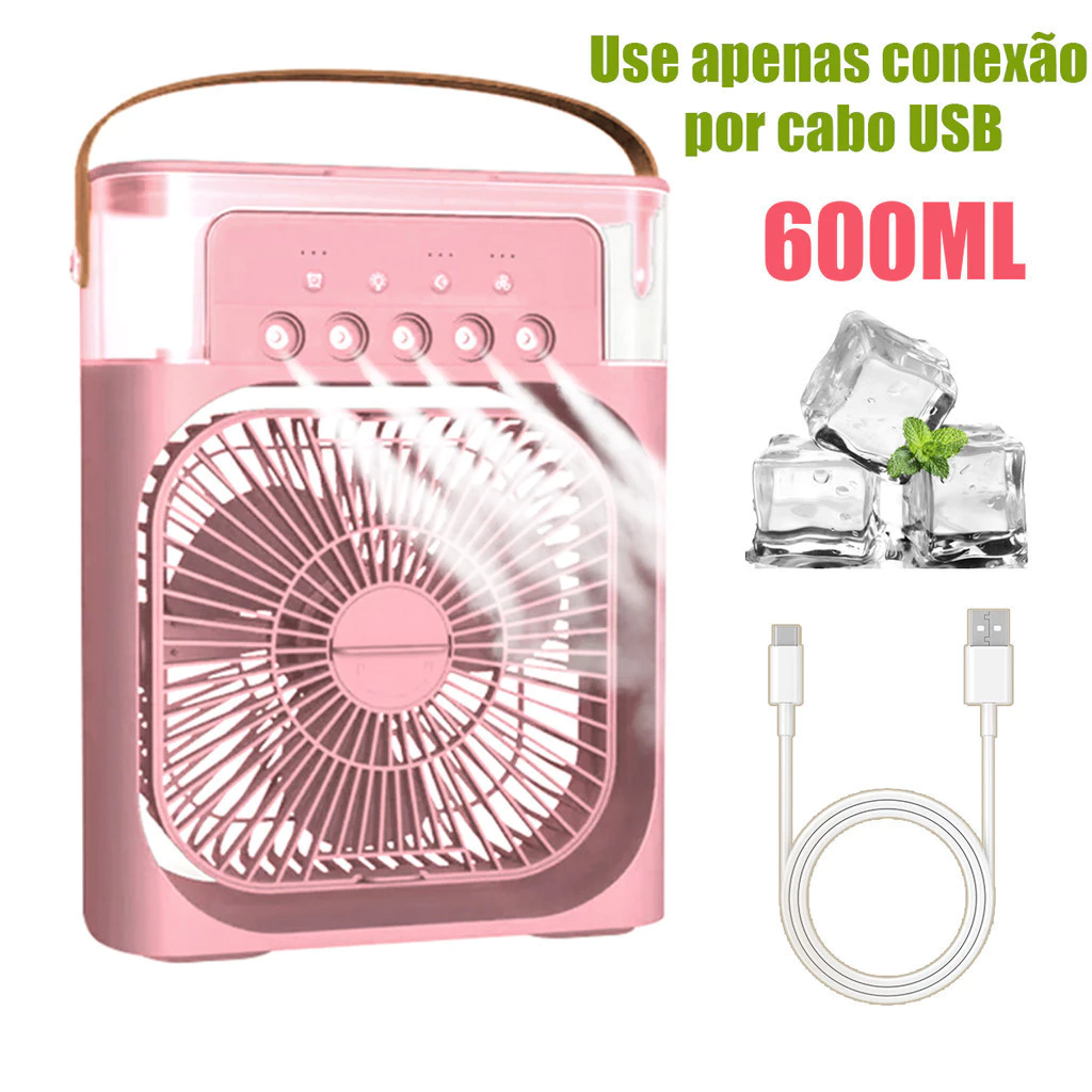 USB Refrigerador De Ar Ventilador Umidificador Portátil Com Led Reservatório De 600ml Água