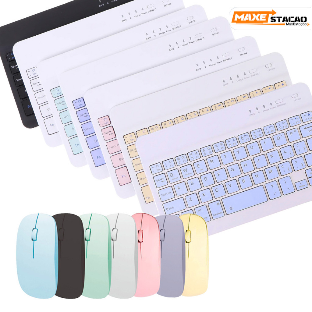 Teclado sem fio Color Macaron e Kit de suporte compatível com Tablet iPad e Laptop