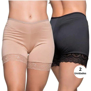 Kit 2 Short Anágua Meia Perna Com Renda Liso Conforto Segunda Pele Feminino Bermuda Lingerie em Oferta na Shopee