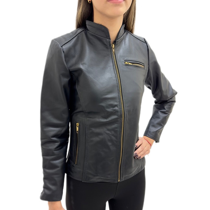 Jaqueta de Couro Verdadeiro Bovino Feminina Modelo Slim | Shopee Brasil