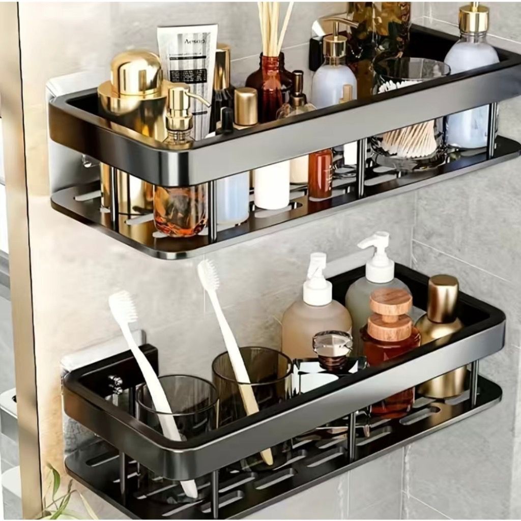 KIT Suporte De Shampoo Organizador Prateleiras De Banheiro Sem Furo Premium-Space Aluminium