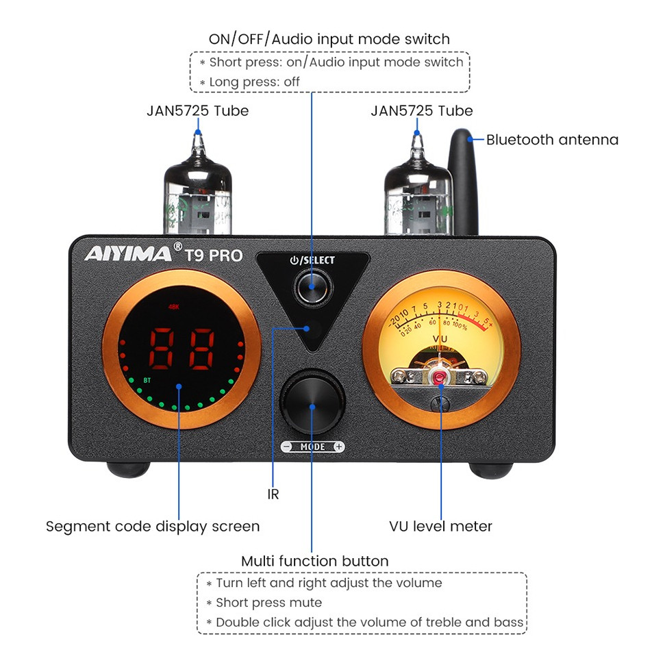 Aiyima T9 Pro Amplificador Estéreo Dac 200w Valvulado | Shopee Brasil