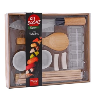 Kit Sushi Em Casa 10 Peças Faca Colher Hashi Esteira Molde em Oferta na Shopee