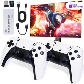 2 consoles: originais, sem fio, portáteis. Controle retrô (10k jogos, 4K), GameStick M15 PRO 4K (64GB, 20k jogos).