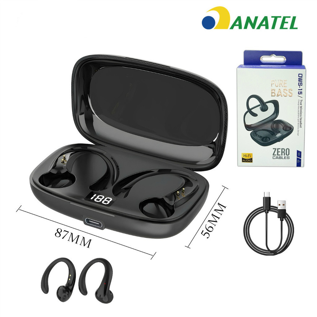 OWS-15 Fones De Ouvido Sem Fio Bluetooth Fone Com Microfones Alta Fidelidade Som Estéreo Toque Inteligente Esportes alex