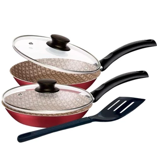 Kit de Frigideiras com Tampa 24cm Tramontina em Alumínio Antiaderente Vermelho com Espátula em Nylon em Oferta na Shopee