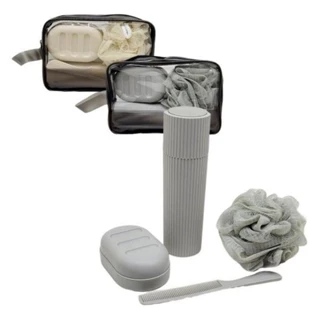 Kit Viagem 5 Peças Com Bolsa Esponja Pente e Ducha em Oferta na Shopee