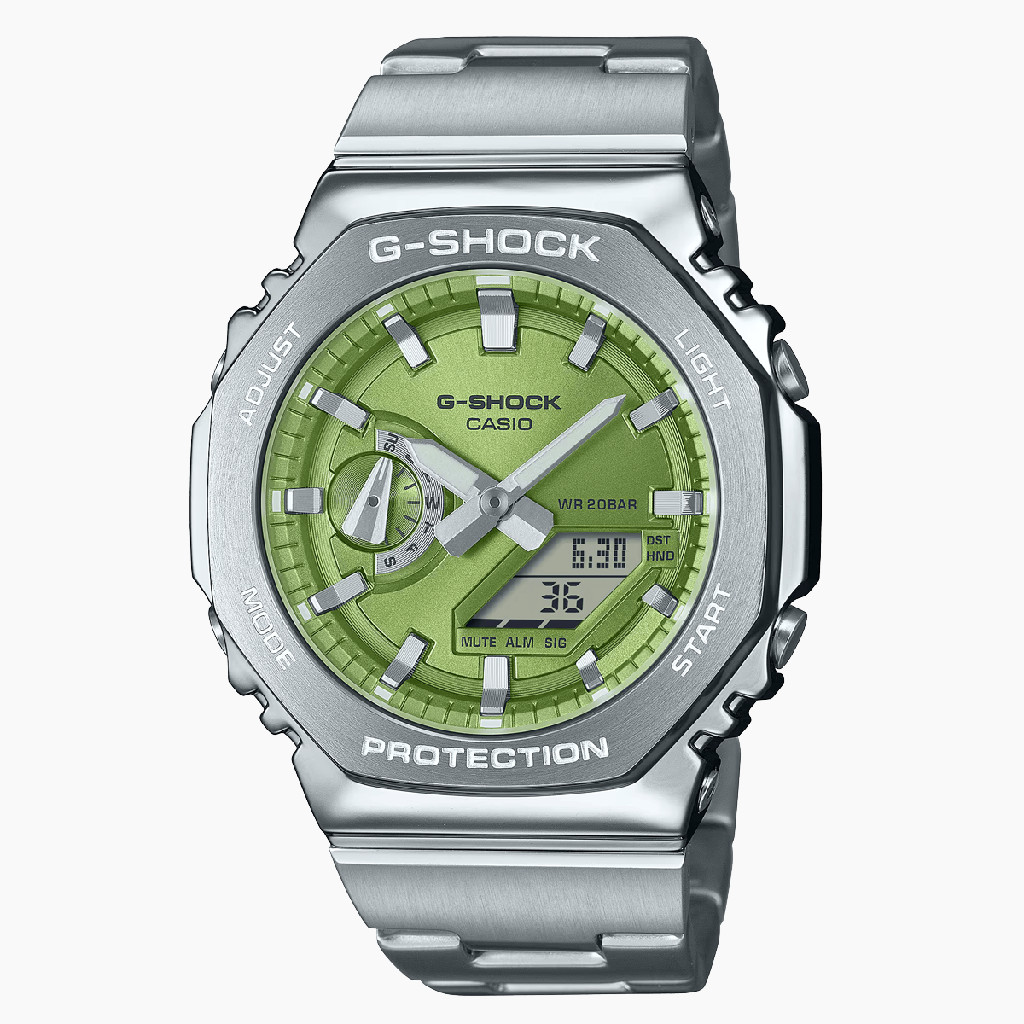 Relógio Casio G-shock GM-2110D-3A Visor Verde Pulseira Metal