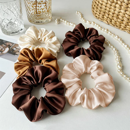 Kit 10 Scrunchie Xuxinha de Cetim Tons Nude e Marrom prendedor de cabelo anti-frizz