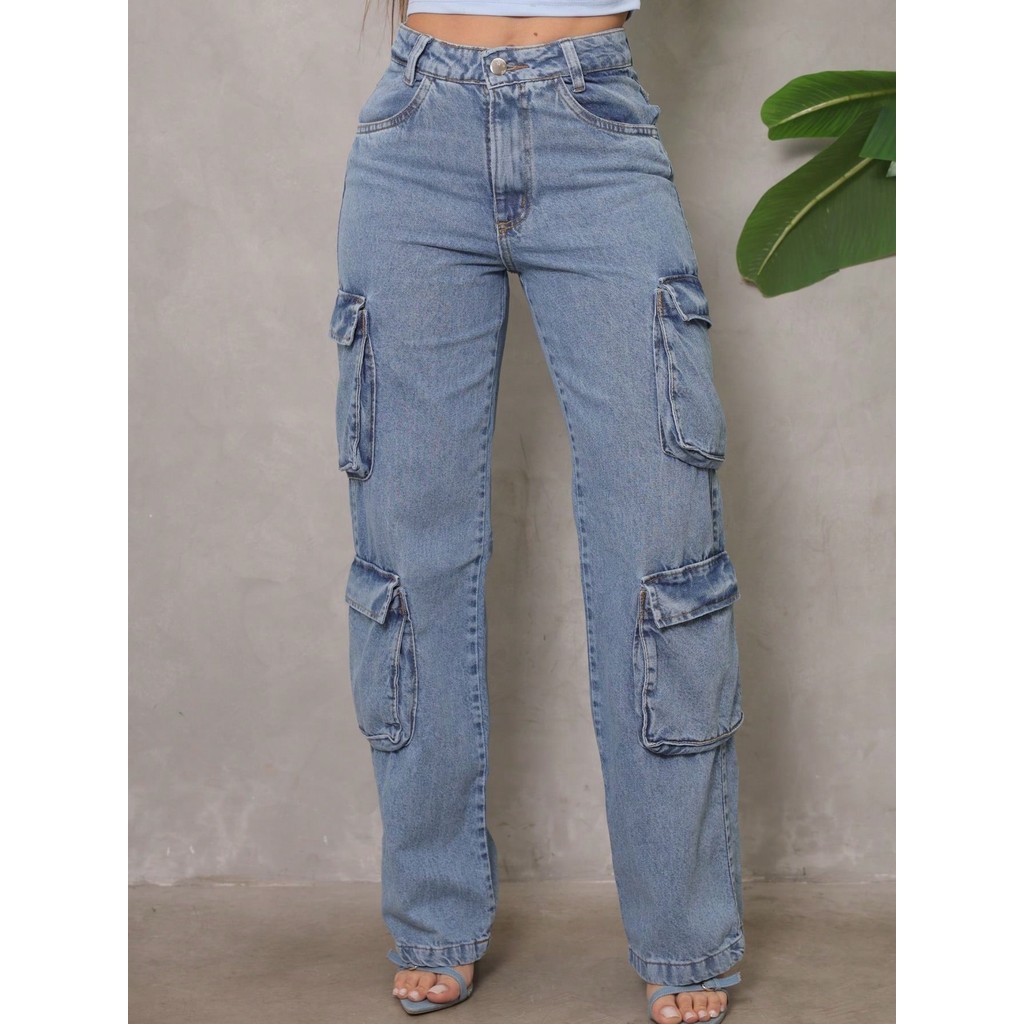 Calças Cargo CalÇa Feminina Com Bolso Na Perna Calça Cargo Jeans