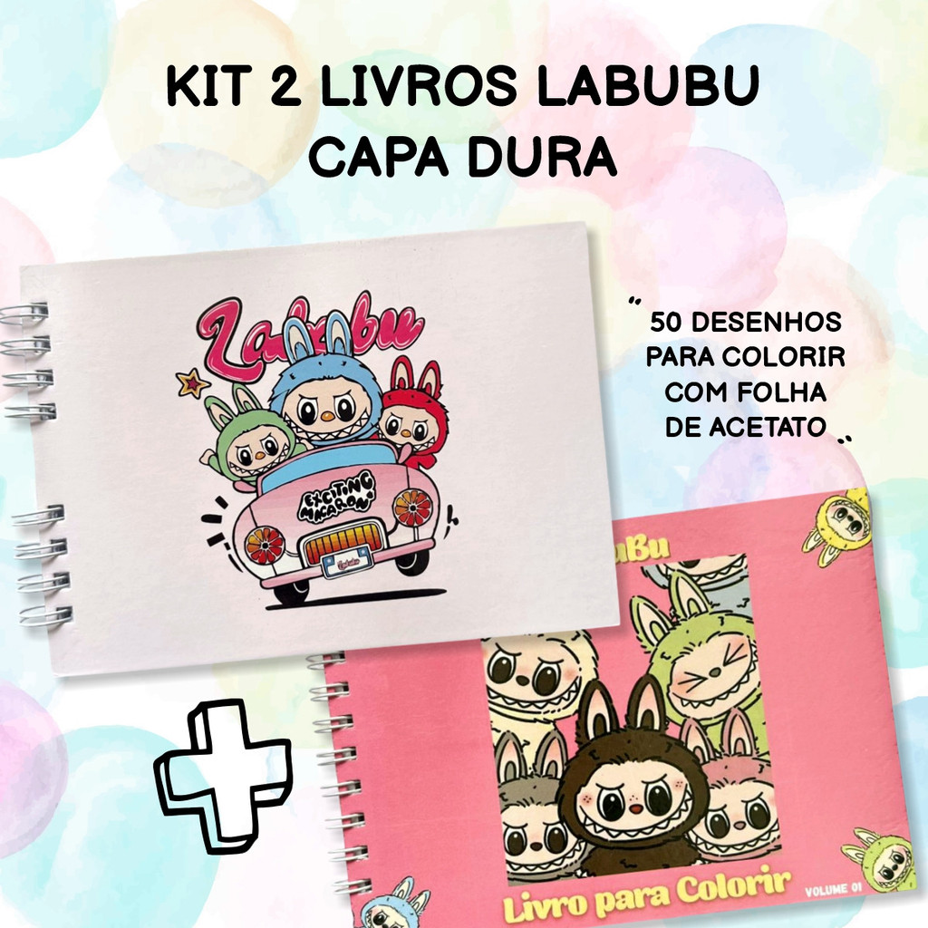 Kit 2 Livros De Colorir Labubu 50 Folhas Pintar Desenhar Colorir ...