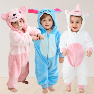Macacão Infantil Blogueirinha Menino menina Quentinho Inverno Plush Kigurumi com capuz e Zíper 