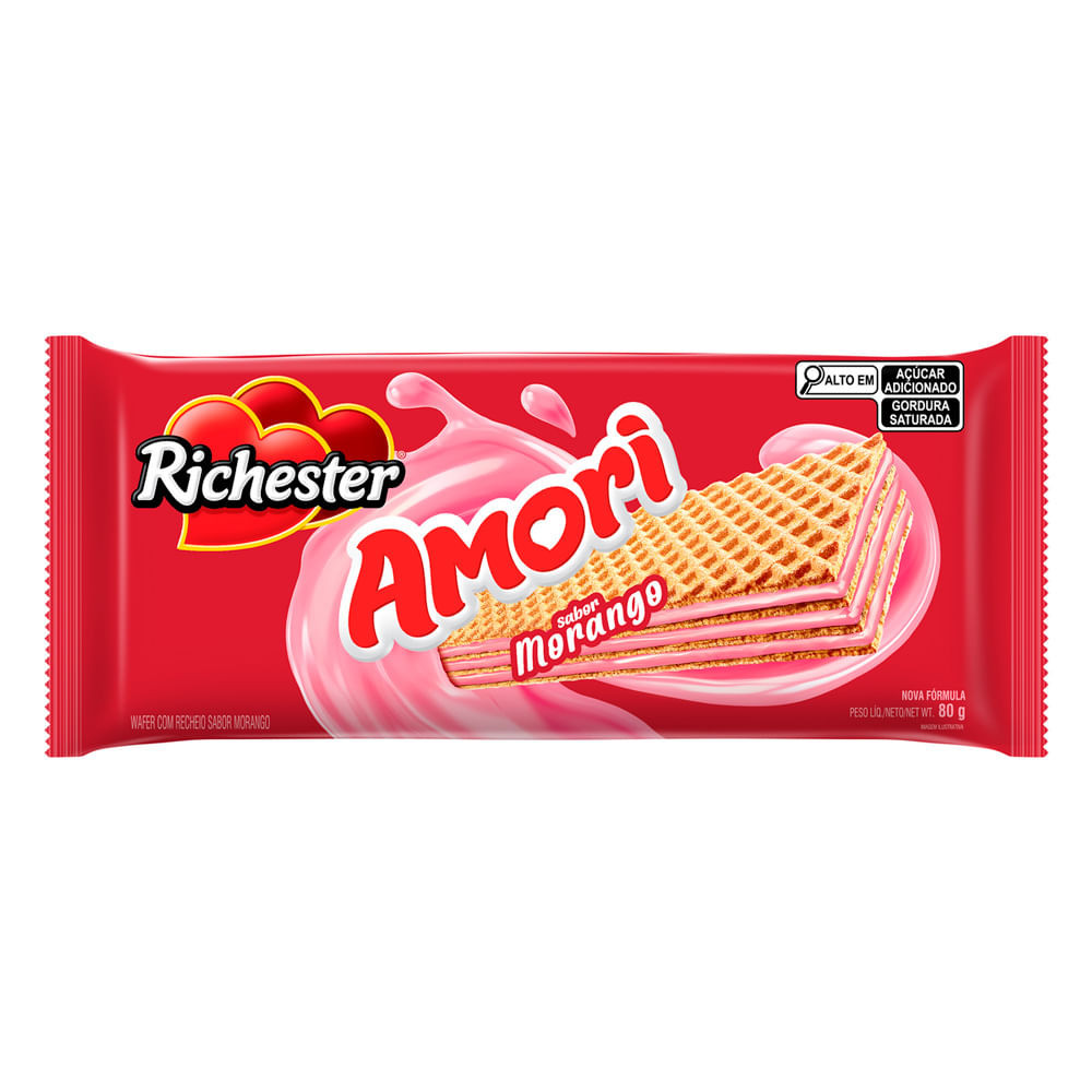 Biscoito Wafer Richester Amori Sabor Morango 80g | Shopee Brasil