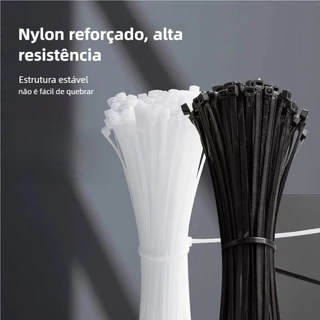 Kit 300 Abraçadeira de Nylon Enforca Gato Braçadeira Cintas Plásticas 10cm - 15cm - 20cm - 30cm - Preta | Branca