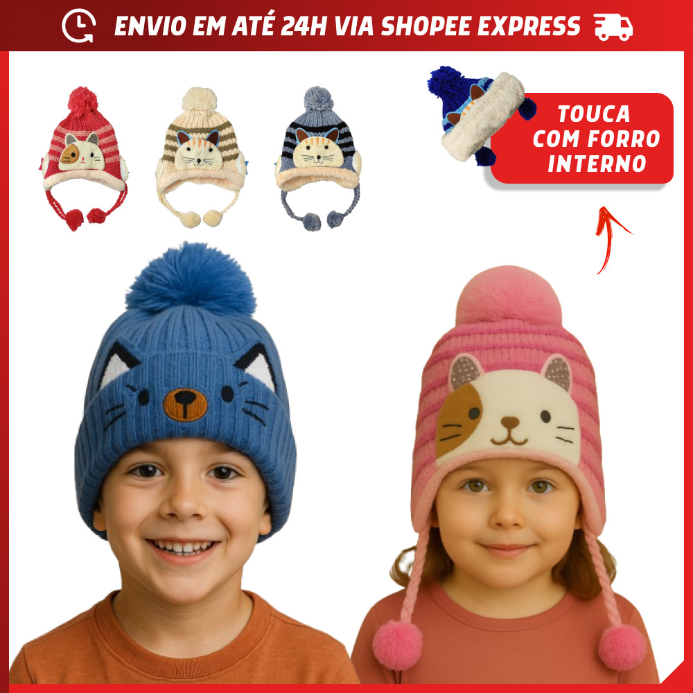 Touca Infantil Gorro Juvenil Com Pompom Toca de Criança Forrada de ...