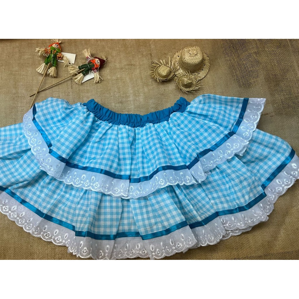 Saia Azul quadriculada look para festa junina / Adulto | Shopee Brasil