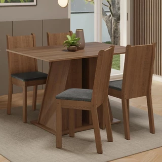 Conjunto Sala de Jantar Mesa Tampo de Madeira 4 Cadeiras Rustic/Silver Marilyn Madesa em Oferta na Shopee